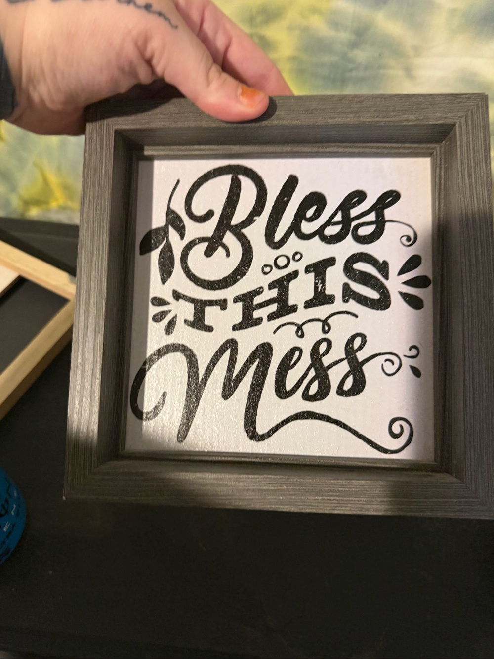 Bless This Mess Framed Wall Art - Gray Frame, Black & White Print